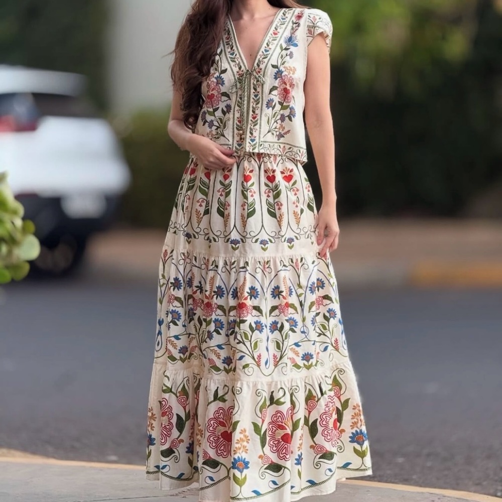 FARM Rio Multicolor Embroidered Maxi Dress